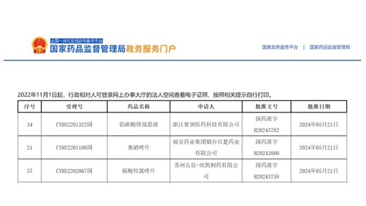 又一前三！铝碳酸镁混悬液、奥硝唑片、硫酸羟氯喹片获批并视同过评